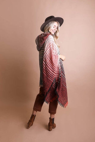 Herringbone Tweed Hooded Frayed Edge Poncho *Online Only* - Premium  at Lonnys NY - Just $34! Shop Womens clothing now