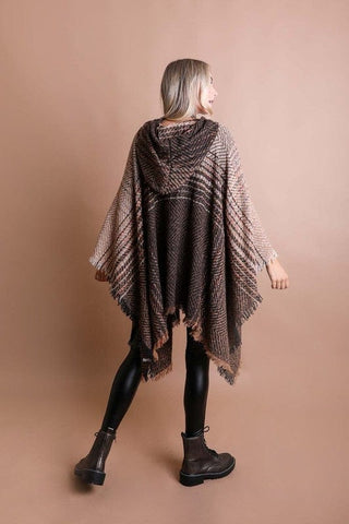 Herringbone Tweed Hooded Frayed Edge Poncho *Online Only* - Premium  at Lonnys NY - Just $34! Shop Womens clothing now