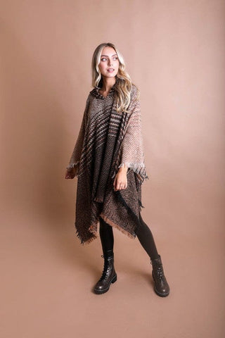Herringbone Tweed Hooded Frayed Edge Poncho *Online Only* - Premium  at Lonnys NY - Just $34! Shop Womens clothing now