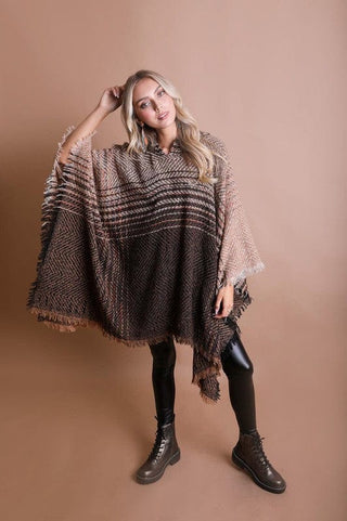Herringbone Tweed Hooded Frayed Edge Poncho *Online Only* - Premium  at Lonnys NY - Just $34! Shop Womens clothing now