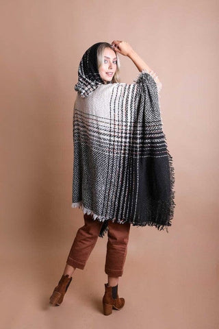 Herringbone Tweed Hooded Frayed Edge Poncho *Online Only* - Premium  at Lonnys NY - Just $34! Shop Womens clothing now