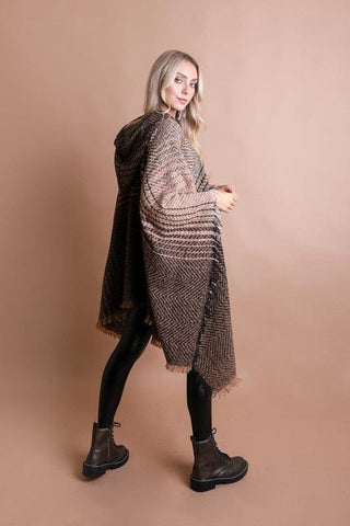 Herringbone Tweed Hooded Frayed Edge Poncho *Online Only* - Premium  at Lonnys NY - Just $34! Shop Womens clothing now