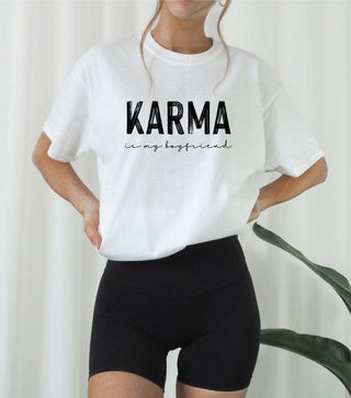 Karma is my Boyfriend Graphic Crew Neck Tee *Online Only* - Premium  at Lonnys NY - Just $40! Shop Womens clothing now