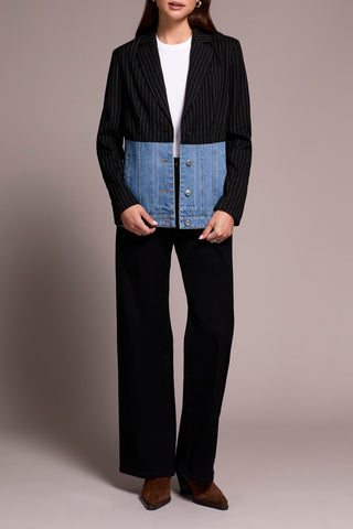 Tribal Denim & Pinstripe Blazer