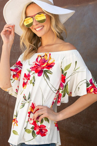 Floral Off Shoulder Top *Online Only* - Premium Shirts & Tops at Lonnys NY - Just $47.99! Shop Womens clothing now 