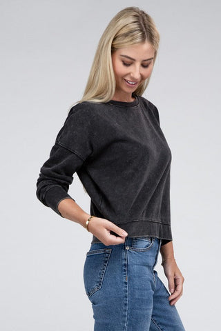 French Terry Acid Wash Boat Neck Pullover - Premium  from ZENANA - Just $36! Shop now at Lonnys NY
