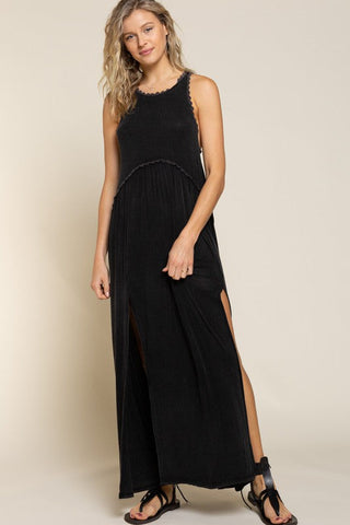 Stone Washed Side Slit Cut Out Maxi Dress *Online Only* - Premium  at Lonnys NY - Just $60.50! Shop Womens clothing now 