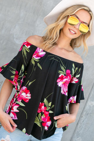 Floral Off Shoulder Top - Premium Shirts & Tops at Lonnys NY - Just $47.99! Shop Womens clothing now 