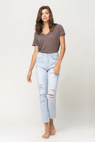 High Rise Distressed Straight Jeans *Online Only* - Premium clothing at Lonnys NY - Just $63! Shop Womens clothing now 