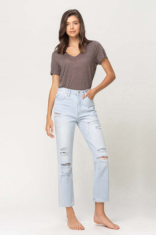 High Rise Distressed Straight Jeans *Online Only* - Premium clothing at Lonnys NY - Just $63! Shop Womens clothing now 