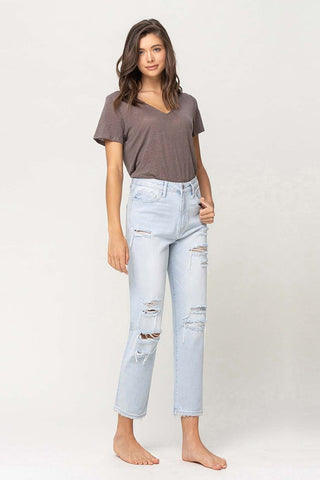 High Rise Distressed Straight Jeans *Online Only* - Premium clothing at Lonnys NY - Just $63! Shop Womens clothing now 