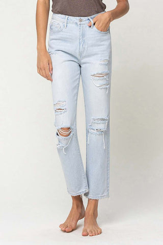 High Rise Distressed Straight Jeans *Online Only* - Premium clothing at Lonnys NY - Just $63! Shop Womens clothing now 