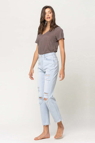 High Rise Distressed Straight Jeans *Online Only* - Premium clothing at Lonnys NY - Just $63! Shop Womens clothing now 