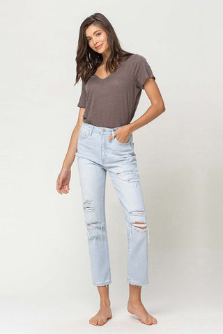 High Rise Distressed Straight Jeans *Online Only* - Premium clothing at Lonnys NY - Just $63! Shop Womens clothing now 