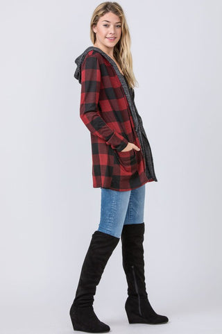 Checker Print Cardigan with Hood *Online Only* - Premium clothing at Lonnys NY - Just $50! Shop Womens clothing now 