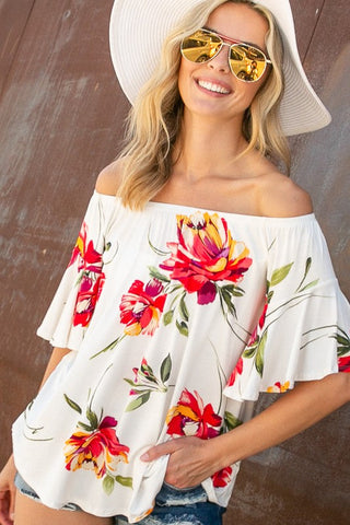 Floral Off Shoulder Top *Online Only* - Premium Shirts & Tops at Lonnys NY - Just $47.99! Shop Womens clothing now 