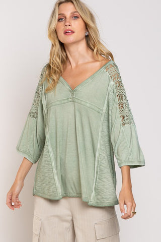 Feminine Boho Crochet Sleeve Top *Online Only* - Premium  at Lonnys NY - Just $46.65! Shop Womens clothing now 