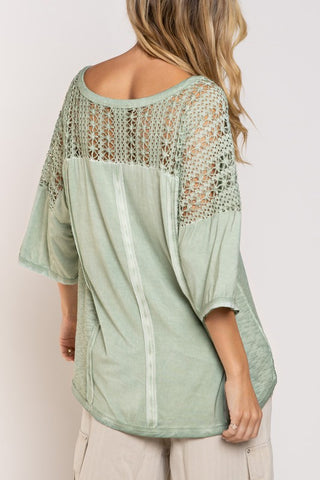 Feminine Boho Crochet Sleeve Top *Online Only* - Premium  at Lonnys NY - Just $46.65! Shop Womens clothing now 