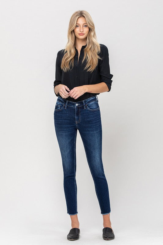 Flying Monkey Mid Rise Raw Hem Crop Skinny *Online Only* - Premium Jeans from VERVET by Flying Monkey - Just $71.79! Shop now at Lonnys NY