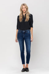 Flying Monkey Mid Rise Raw Hem Crop Skinny *Online Only* - Premium Jeans from VERVET by Flying Monkey - Just $71.79! Shop now at Lonnys NY