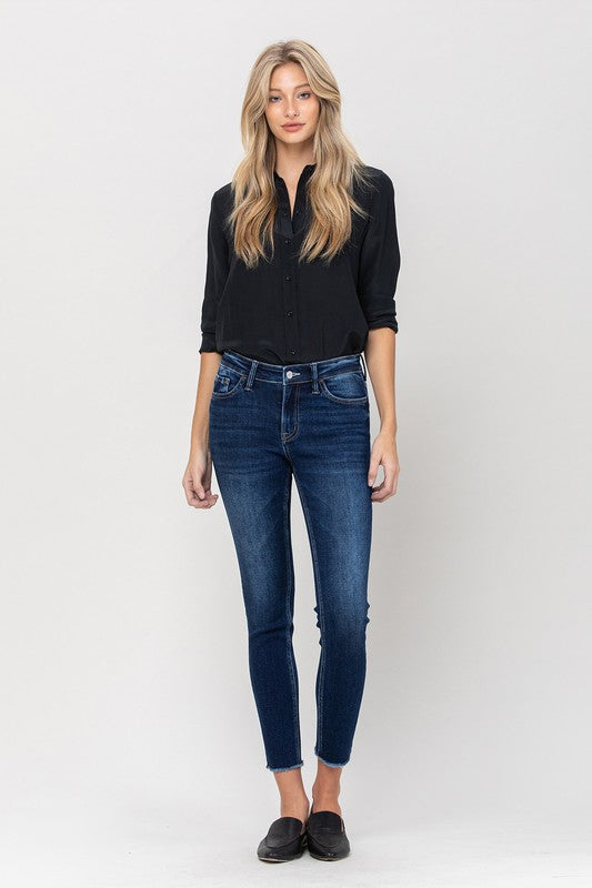 Flying Monkey Mid Rise Raw Hem Crop Skinny *Online Only* - Premium Jeans from VERVET by Flying Monkey - Just $71.79! Shop now at Lonnys NY