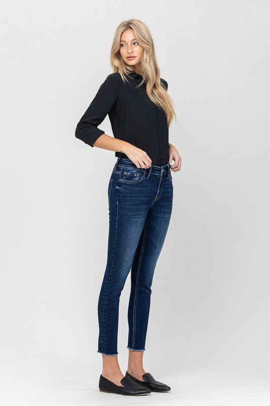 Flying Monkey Mid Rise Raw Hem Crop Skinny *Online Only* - Premium Jeans from VERVET by Flying Monkey - Just $71.79! Shop now at Lonnys NY