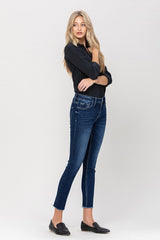 Flying Monkey Mid Rise Raw Hem Crop Skinny *Online Only* - Premium Jeans from VERVET by Flying Monkey - Just $71.79! Shop now at Lonnys NY