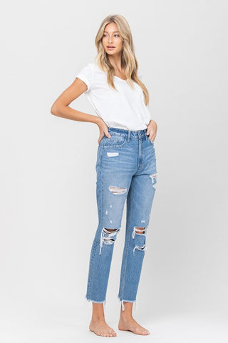 Distressed Raw Hem Mom Jeans *Online Only* - Premium clothing at Lonnys NY - Just $67! Shop Womens clothing now 