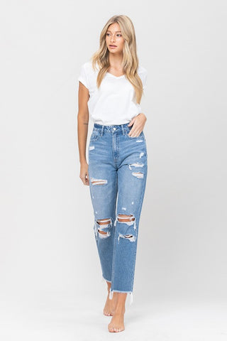 Distressed Raw Hem Mom Jeans *Online Only* - Premium clothing at Lonnys NY - Just $67! Shop Womens clothing now 