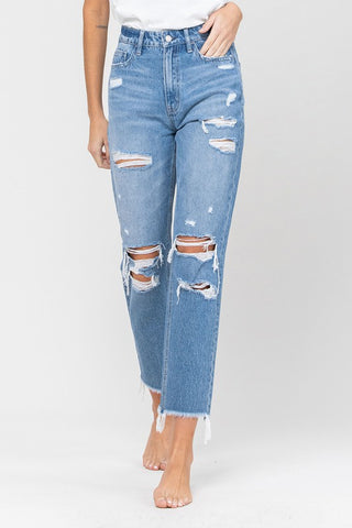 Distressed Raw Hem Mom Jeans *Online Only* - Premium clothing at Lonnys NY - Just $67! Shop Womens clothing now 