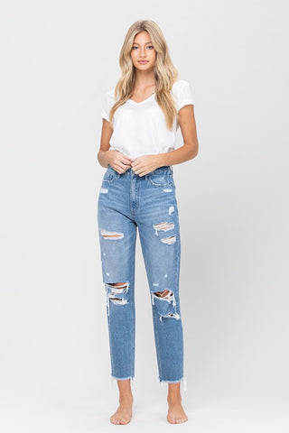 Distressed Raw Hem Mom Jeans *Online Only* - Premium clothing at Lonnys NY - Just $67! Shop Womens clothing now 