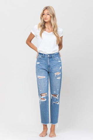 Distressed Raw Hem Mom Jeans *Online Only* - Premium clothing at Lonnys NY - Just $67! Shop Womens clothing now 