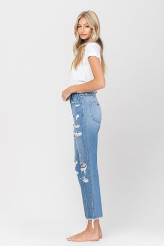 Distressed Raw Hem Mom Jeans *Online Only* - Premium clothing at Lonnys NY - Just $67! Shop Womens clothing now 