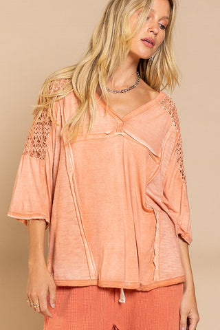 Feminine Boho Crochet Sleeve Top *Online Only* - Premium  at Lonnys NY - Just $46.65! Shop Womens clothing now 