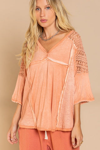 Feminine Boho Crochet Sleeve Top *Online Only* - Premium  at Lonnys NY - Just $46.65! Shop Womens clothing now 