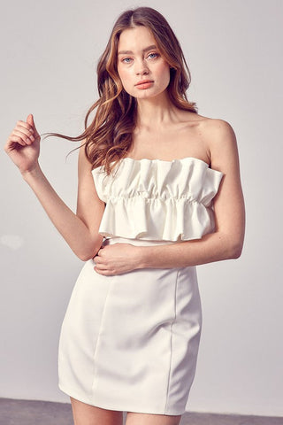 Open Shoulder Ruffle Detail Dress  *Online Only* - Premium  at Lonnys NY - Just $58.43! Shop Womens clothing now 