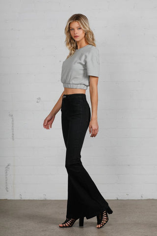 High Rise Wider Black Flare Jeans - Premium clothing at Lonnys NY - Just $88! Shop Womens clothing now 