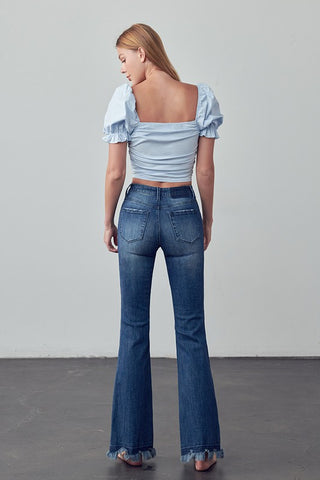 Frayed Hem Flare Jeans *Online Only* - Premium clothing at Lonnys NY - Just $80! Shop Womens clothing now 