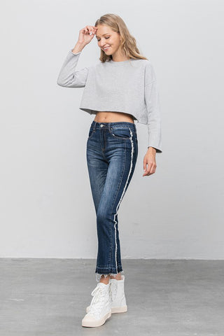 Frayed Hem Cropped Straight Jeans *Online Only* - Premium clothing at Lonnys NY - Just $80! Shop Womens clothing now 