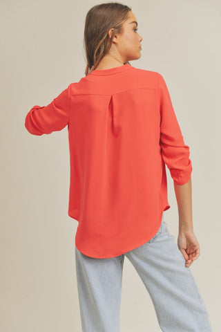 Roll Up Sleeve V Neck Top *Online Only* - Premium clothing at Lonnys NY - Just $38! Shop Womens clothing now 