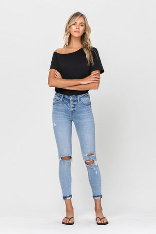 High Rise Button Up Ankle Skinny w/ Cuff - Premium  from VERVET by Flying Monkey - Just $75! Shop now 