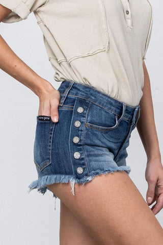 MID RISE SHORTS WITH SIDE SNAP BUTTONS - Premium  at Lonnys NY - Just $75! Shop Womens clothing now 