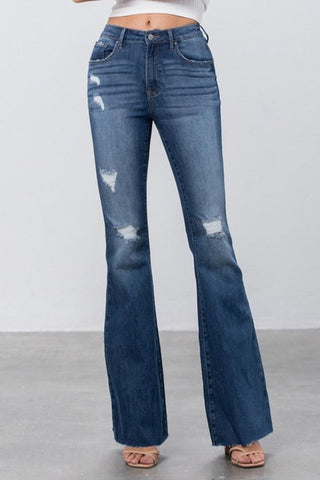 Mid Rise Dark Wash Flare Jeans *Online Only* - Premium clothing at Lonnys NY - Just $75! Shop Womens clothing now 