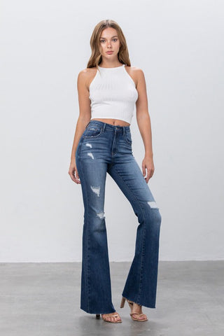 Mid Rise Dark Wash Flare Jeans *Online Only* - Premium clothing at Lonnys NY - Just $75! Shop Womens clothing now 