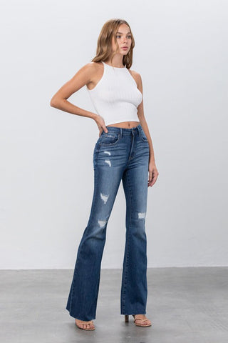 Mid Rise Dark Wash Flare Jeans *Online Only* - Premium clothing at Lonnys NY - Just $75! Shop Womens clothing now 