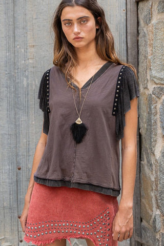 Flutter Sleeve Studded T-shirt - Premium clothing at Lonnys NY - Just $65! Shop Womens clothing now 