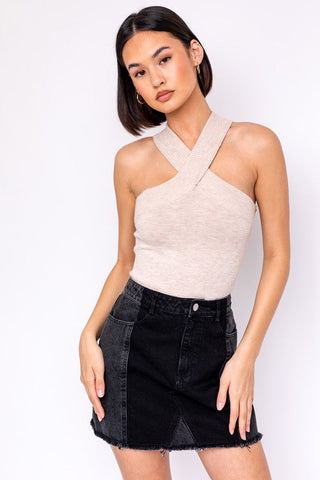 Criss Cross Halter Band Sweater Bodysuit *Online Only* - Premium  from LE LIS - Just $45! Shop now 