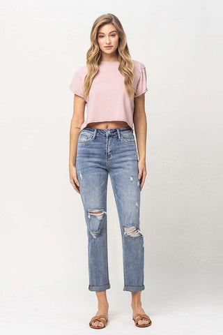 Distressed Stretch Boyfriend *Online Only* - Premium  at Lonnys NY - Just $75! Shop Womens clothing now 