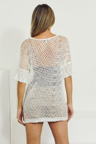 Crochet V-Neck Short Sleeve Top *Online Only* - Premium Shirts & Tops at Lonnys NY - Just $50! Shop Womens clothing now 