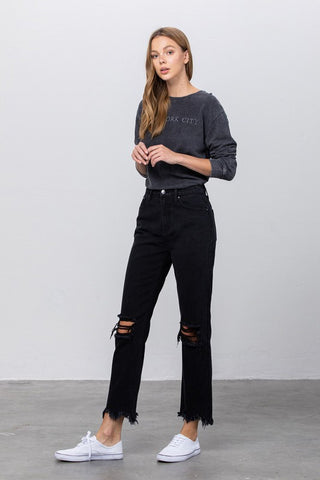 Frayed Straight Leg Jeans *Online Only* - Premium clothing at Lonnys NY - Just $74! Shop Womens clothing now 